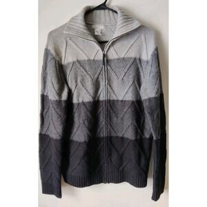 Gant Men's Textured Zip Collared Sweater Alpaca/Wool/Cotton Black/Gray Size L